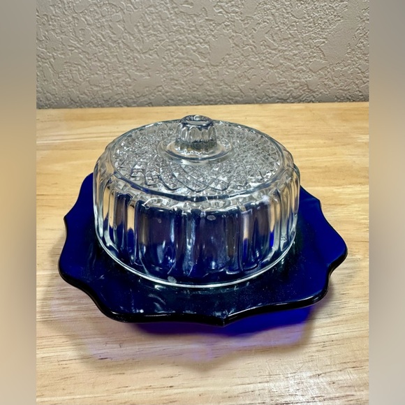 Imperial Glass Cobalt Blue Cheese Serving Dish With Lid Vintage 5" - Picture 5 of 16